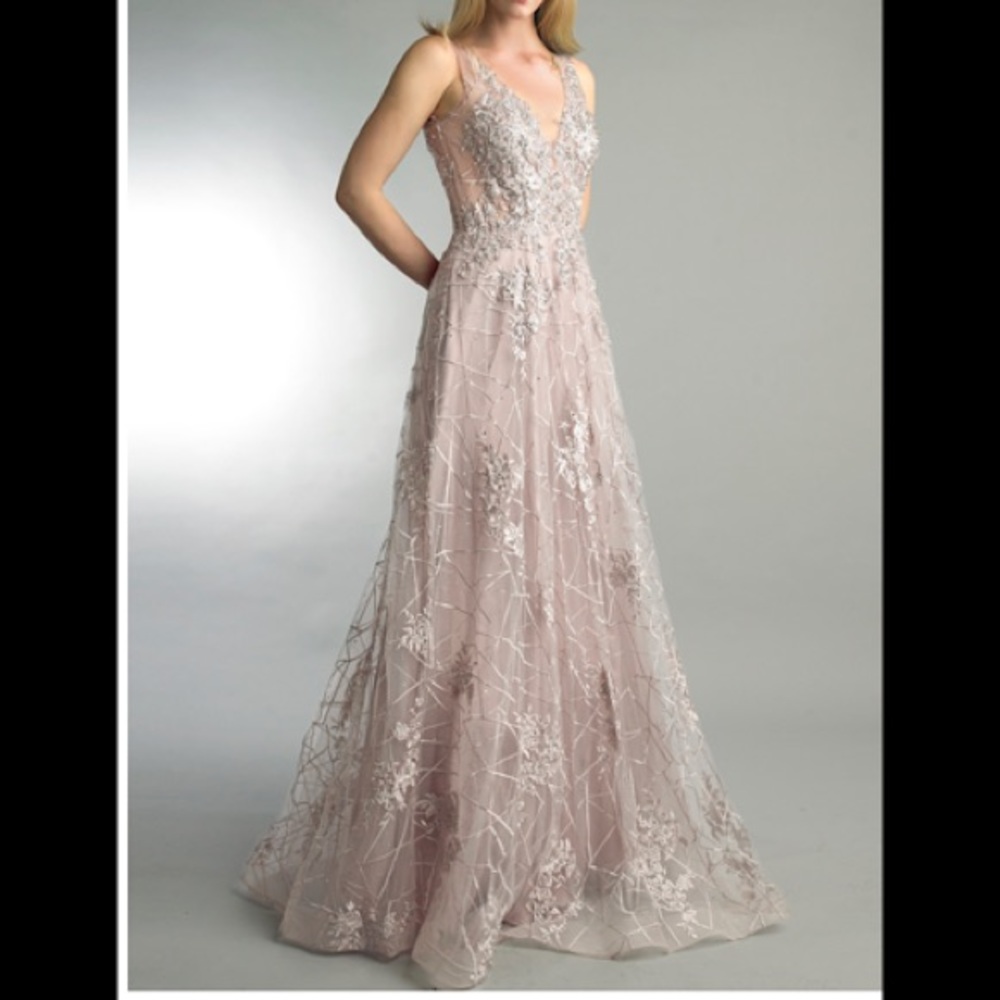 Basix Black Label Sheer Lace EmbroideredTulle Gown